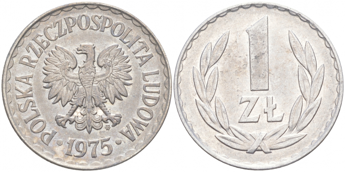 ПОЛЬША 1 ЗЛОТЫЙ 1975 MW KM 49.1 алюминий 68-423