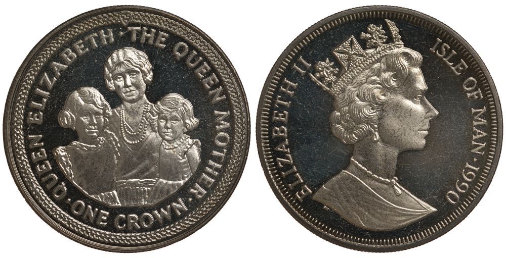 Остров Мэн 1 крона 1990 Елизавета, королева мать с детьми КМ 220 медно-никель UNC 1078-5-21