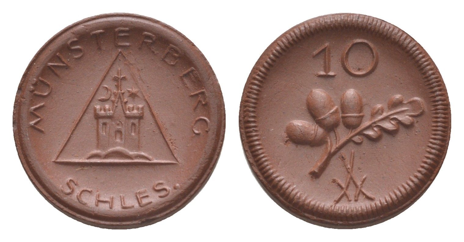 Мюнстерберг 10 пфеннигов ND (1921) Men05 18133.3, Men18 22686.3, Scheuch 193a фарфор 1094-7-34