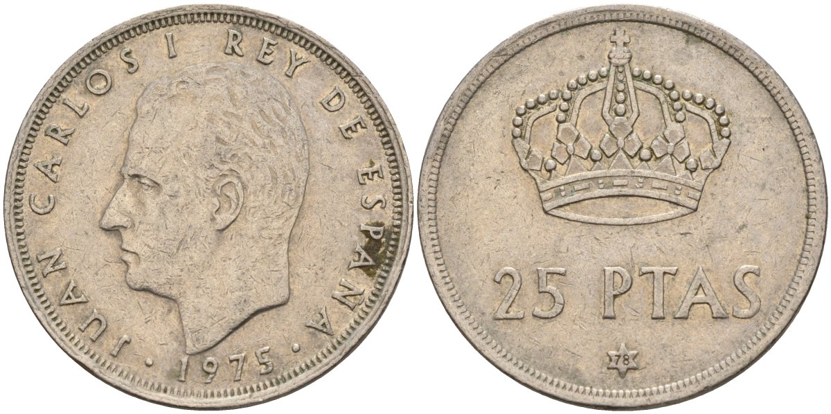 Испания 25 песет 1975 (78) Хуан Карлос I (1975-2014) KM 808 медно-никель 4149-1032