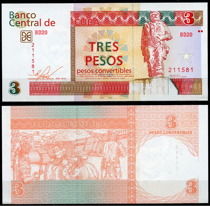 Куба, валютный сертификат 3 конвертируемых песо 2016 мавзолей Че Гевары, Санта-Клара Pick FX 47  бумага  UNC (пресс) 451-725-2