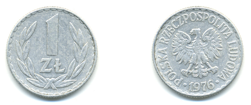 ПОЛЬША 1 ЗЛОТЫЙ 1976 КРЕМНИЦА KM 49.1 алюминий 83-254