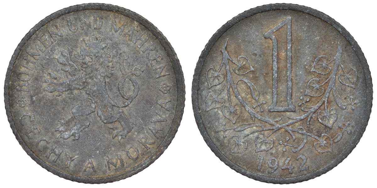 Богемия и Моравия 1 крона 1942 германский протекторат KM 4 цинк 4121-126