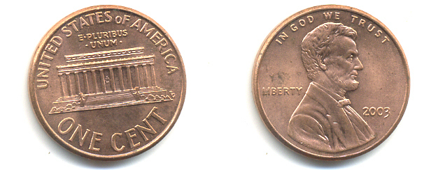 США 1 ЦЕНТ 2003 ЛИНКОЛЬН KM 201b цинк плакированный медью 86-449