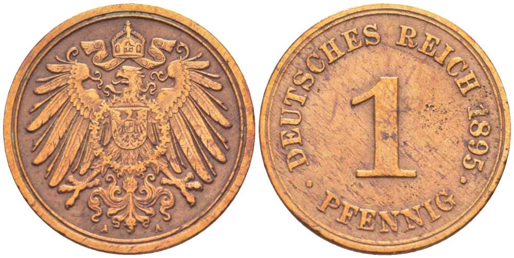 ГЕРМАНИЯ 1 ПФЕННИГ 1895 А KM 10, J. 10 медь 201-1045