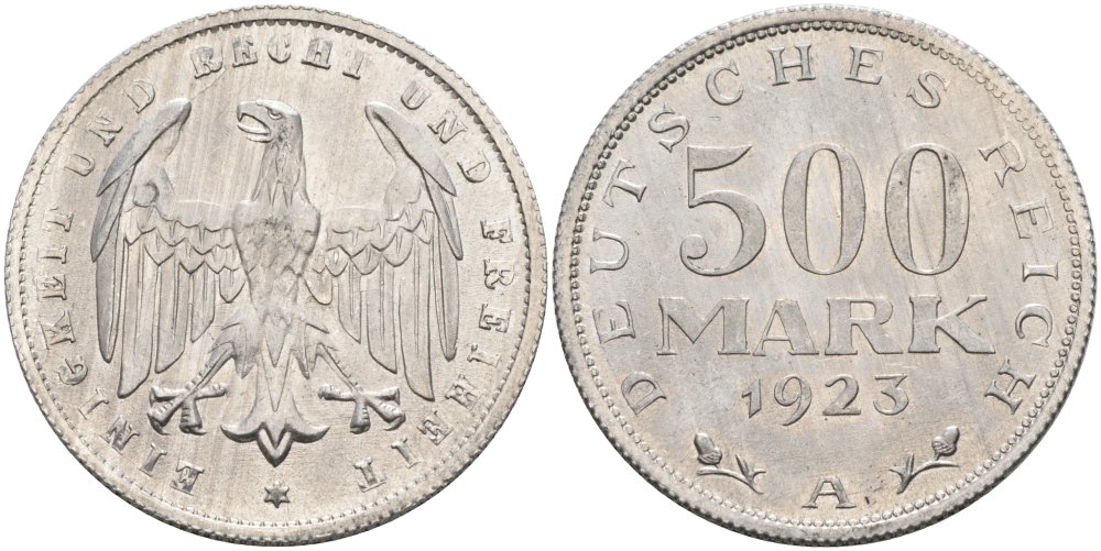 Германия 500 марок 1923 А KM 36, J.305 алюминий UNC 4574-912