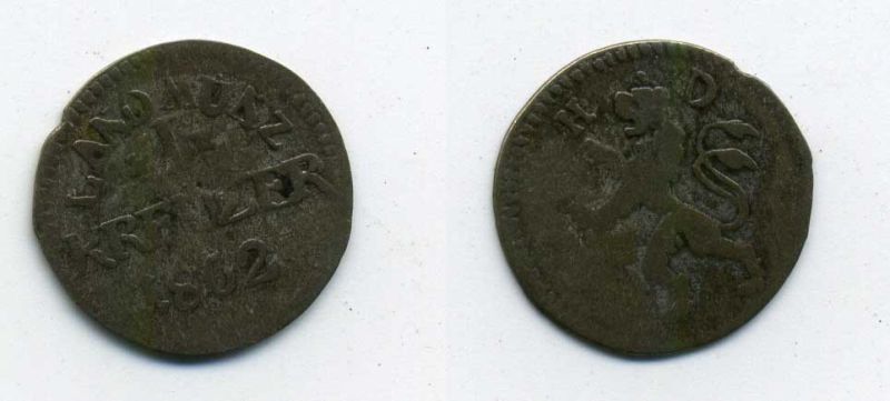 Гессен-Дармштадт 1 крейцер 1802 HD, Людвиг X (1790-1806) KM 257 серебро 36-521