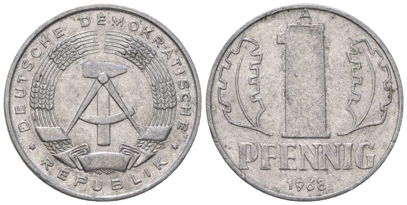 ГДР 1 пфенниг 1968 А КМ 8.1 алюминий 3458-328