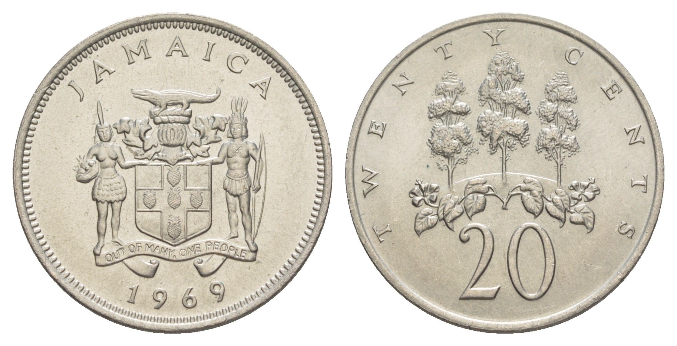 Ямайка 20 центов 1969 KM 48 медно-никель UNC 4641-814