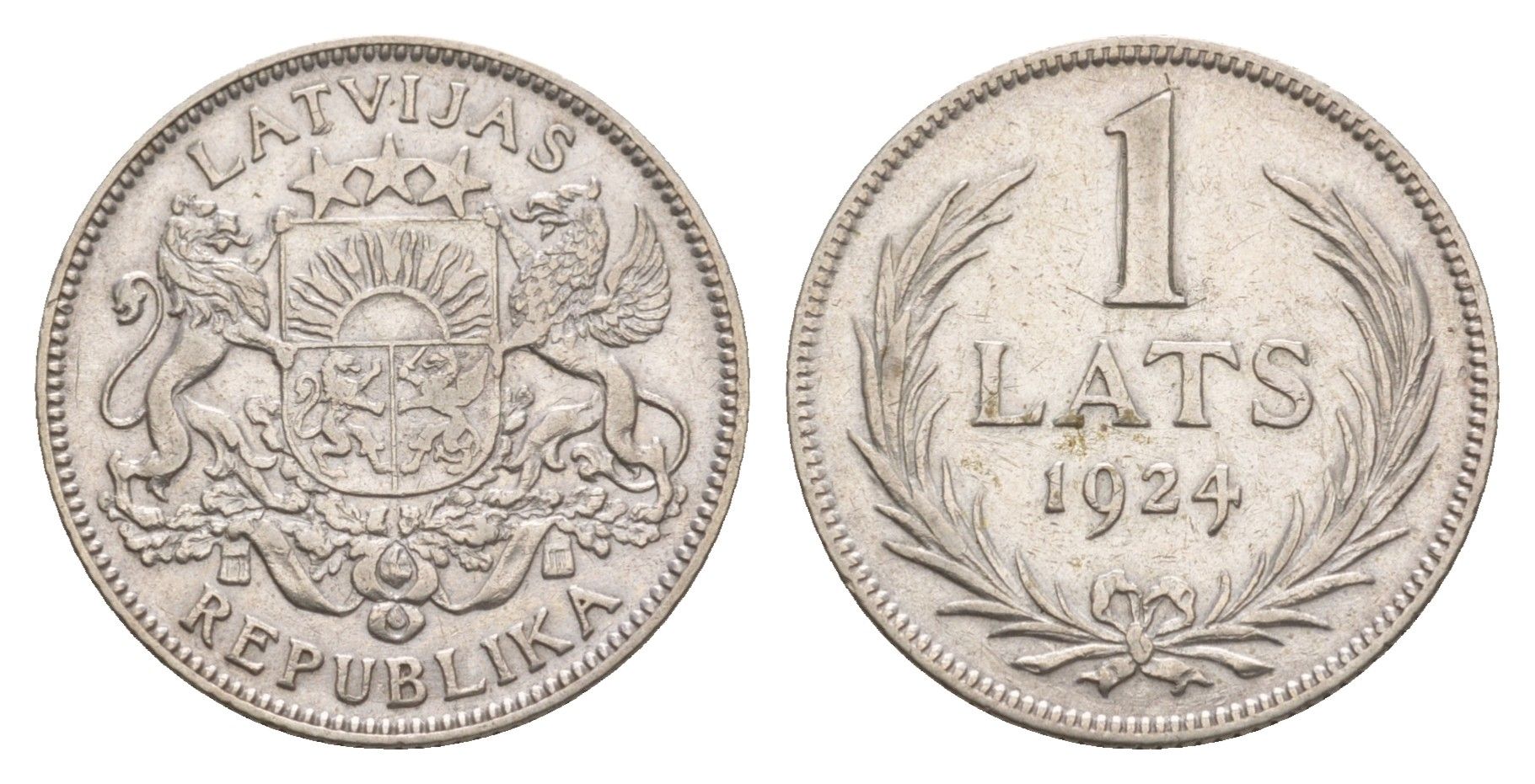 Латвия 1 лат 1924 год-тип KM 7 серебро 4654-1011