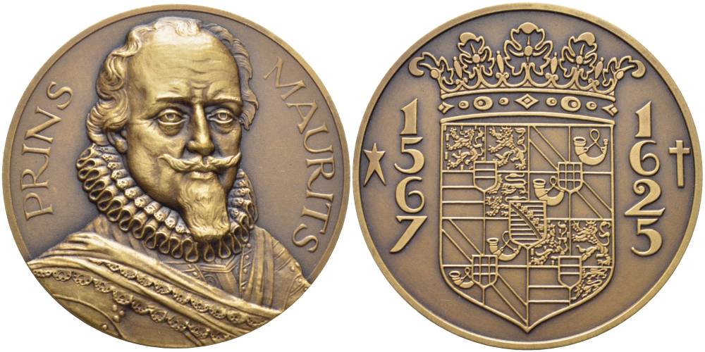 Нидерланды медаль ND Принц Нидерландов Мориц Оранский и Наусский, сын Виллема I, штатгальтер Голландии, Зеландии, Гелдерланда, Гронингена и Оверейсела, диаметр 50 мм.      1066-10-52