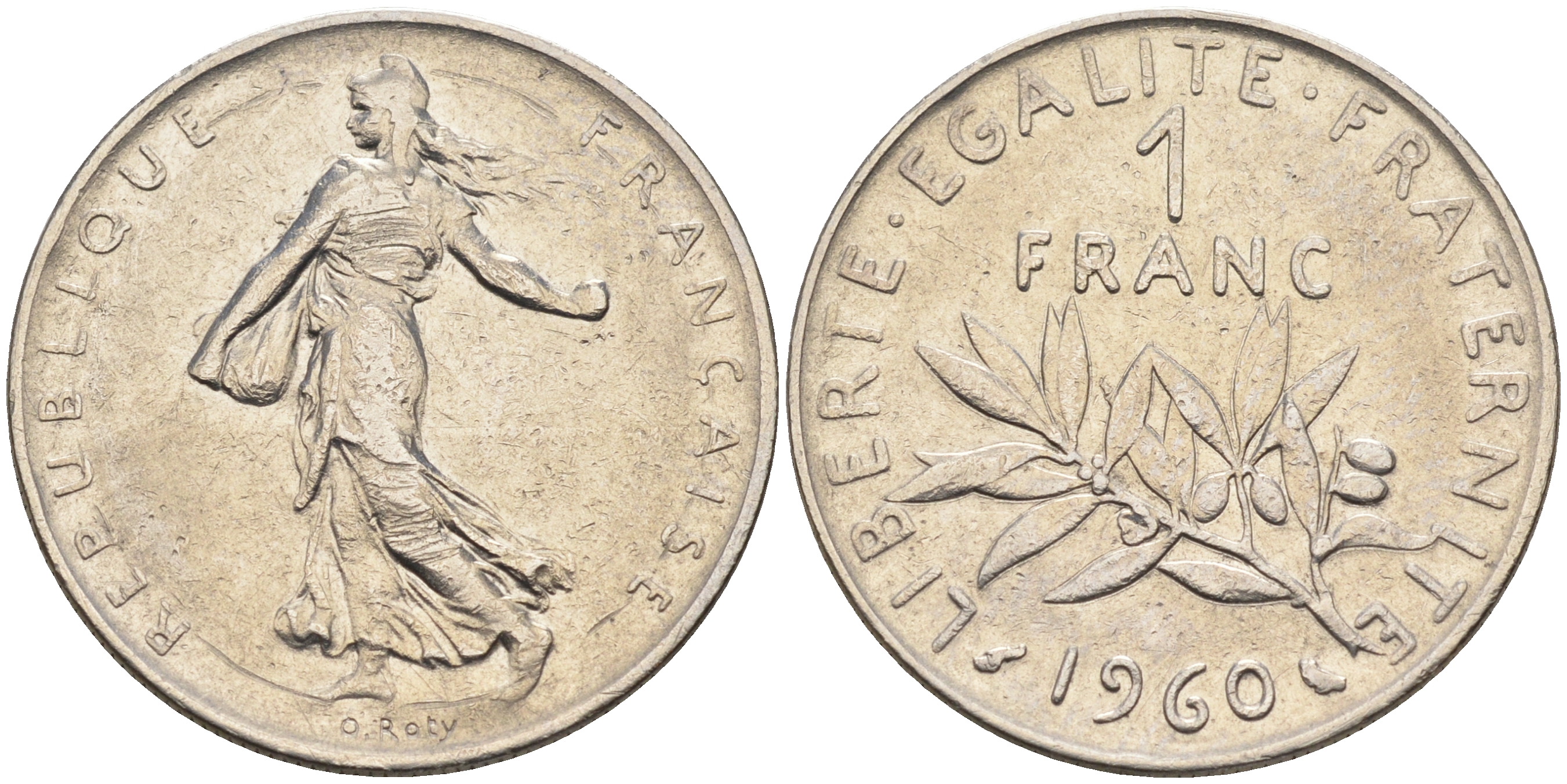 Франция 1 франк 1960 сеятель KM 925.1, LE FRANC 226.4 никель    4177-225