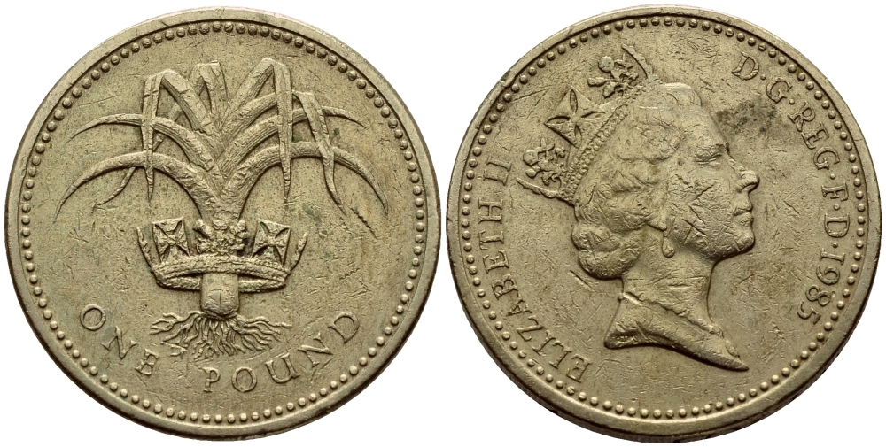 Великобритания 1 фунт 1985 Елизавета II (1952-2022) KM 941, Spink 4331 никель латунь 86-752