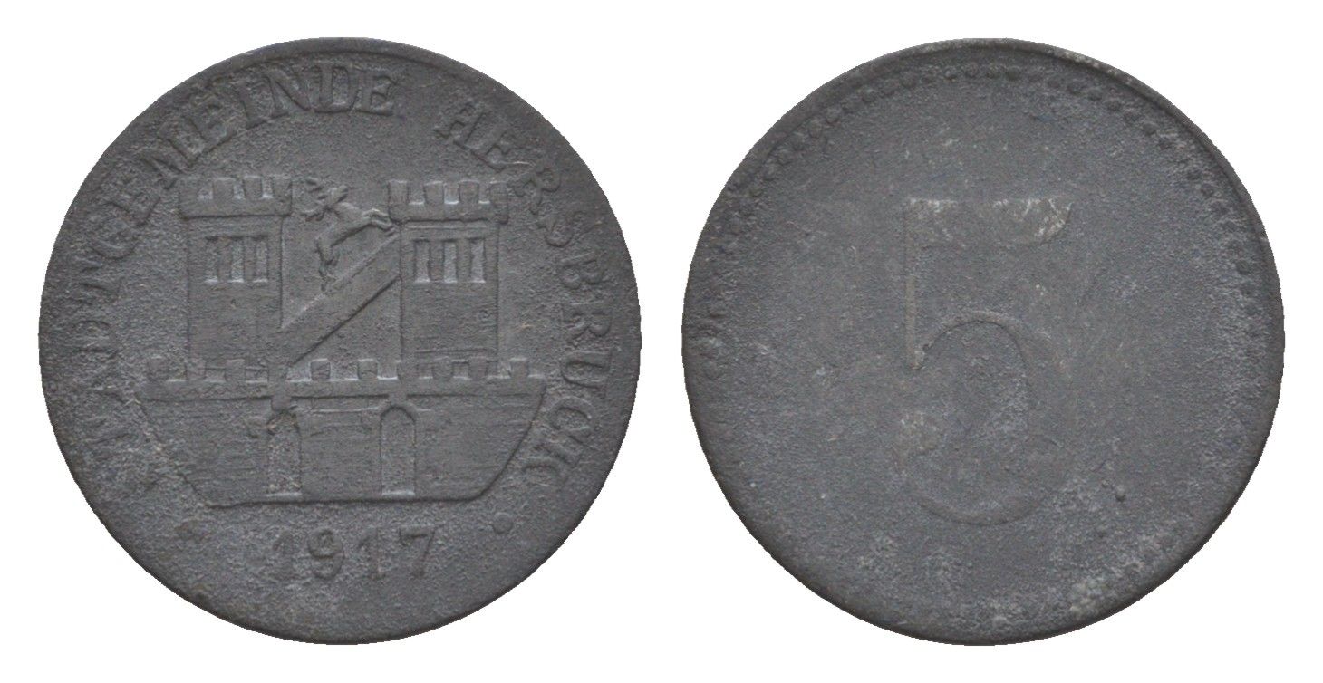 Херсбрук 5 пфеннигов 1917 Funck 210.1, Men18 14367.1 цинк 4639-124