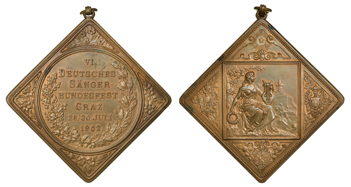 Германия плакетка 1902 VI конкурс певцов, 66*66 мм, 160,2 гр бронза 8-1-07-21