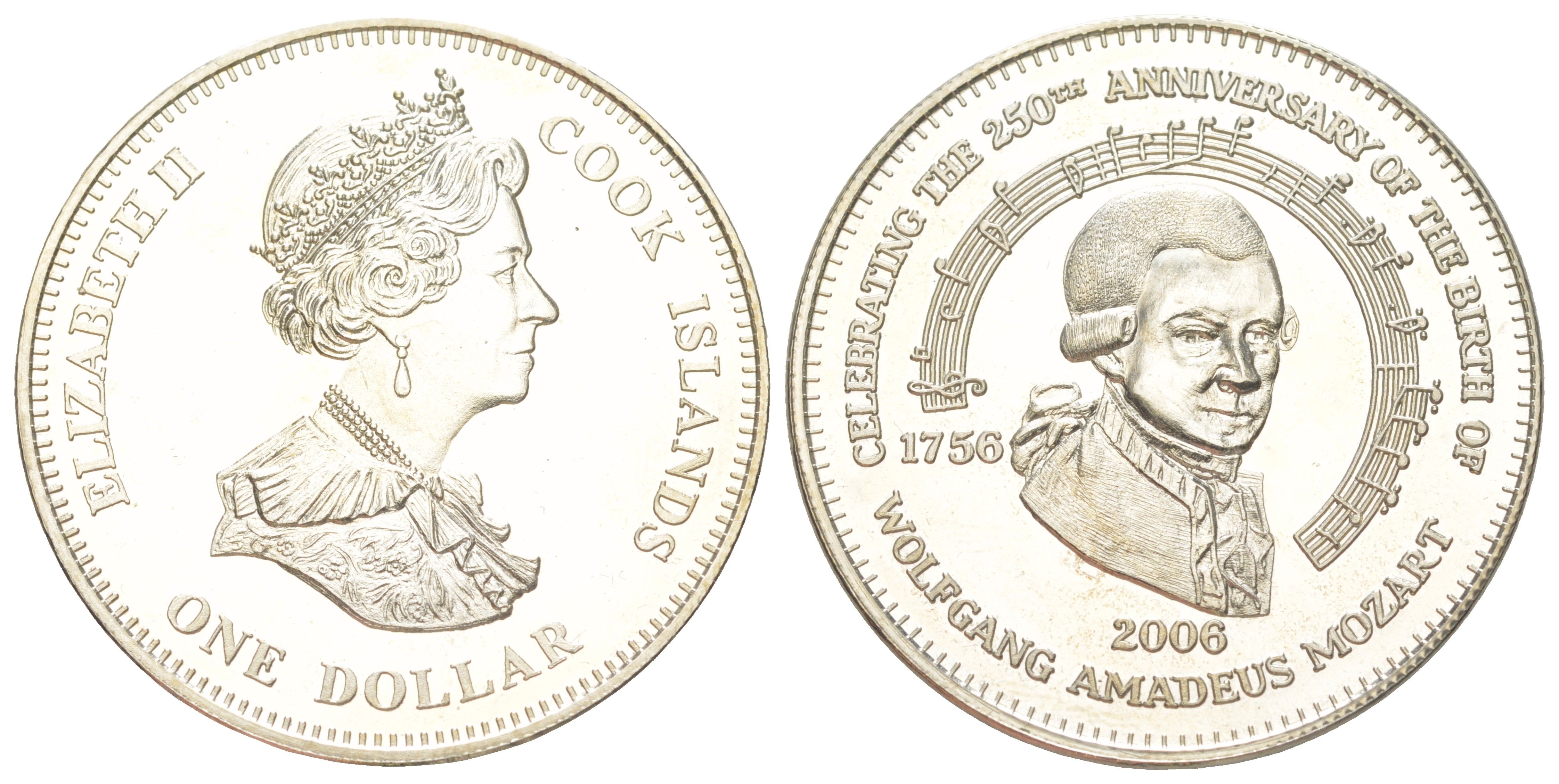 Острова Кука 1 доллар 2006 250 лет со дня рождения Вольфганга Амадея Моцарта UC 119 медно-никель PROOF 1524-123