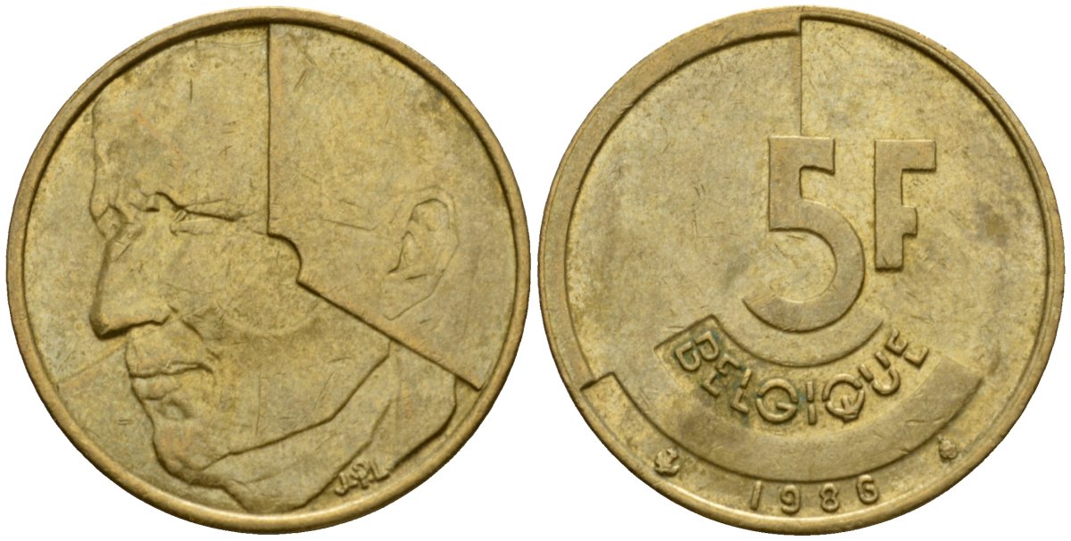 Бельгия 5 франков 1986 Belgique, Бодуэн I (1951-1993) KM 163 алюминиевая бронза 4601-143