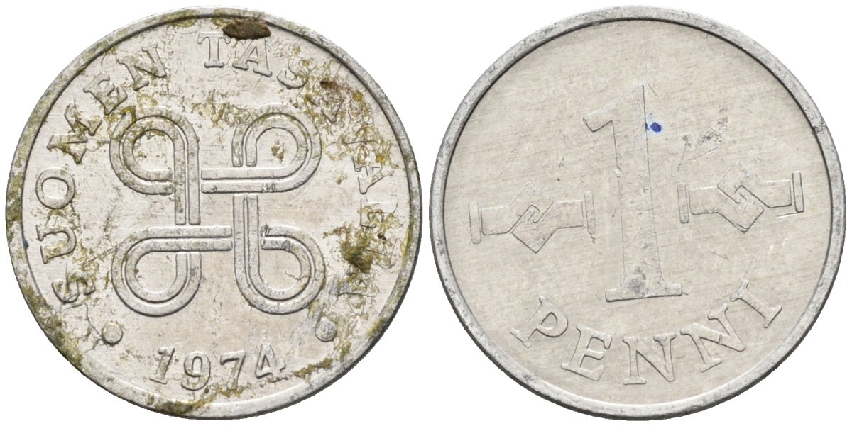 Финляндия 1 пенни 1974 KM 44а алюминий 4585-917