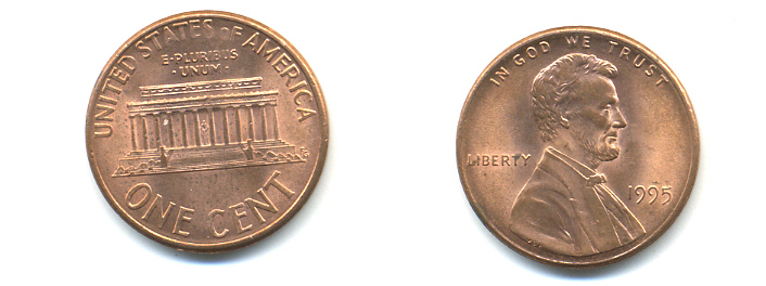 США 1 ЦЕНТ 1995 ЛИНКОЛЬН KM 201b цинк плакированный медью UNC 179-456