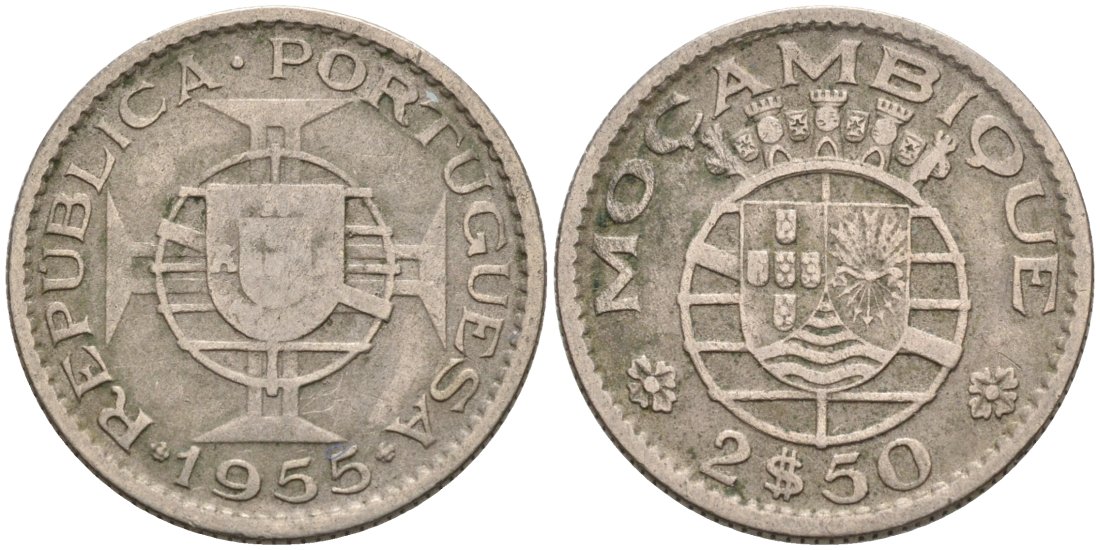 Португальский Мозамбик 2 1/2 эскудо 1955 KM 78 медно-никель 4567-457