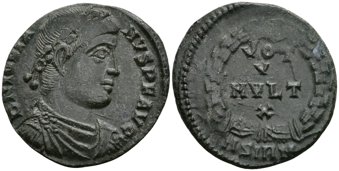 Римская Империя центенионалий 363 - 364 Иовиан VOT V MVLT X Сирмий about Extremely fine RIC 118 бронза 1073-3-4-6