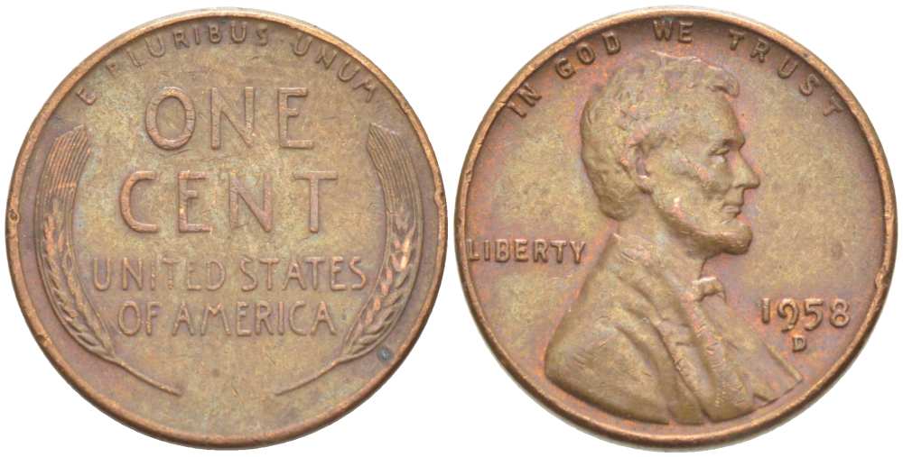 США 1 ЦЕНТ 1958 D, ЛИНКОЛЬН KM А132 медь цинк 218-733