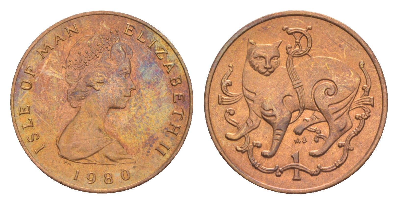 Остров Мэн 1 пенни 1980 Елизавета II (1952-2022) KM 59 бронза UNC 4647-149