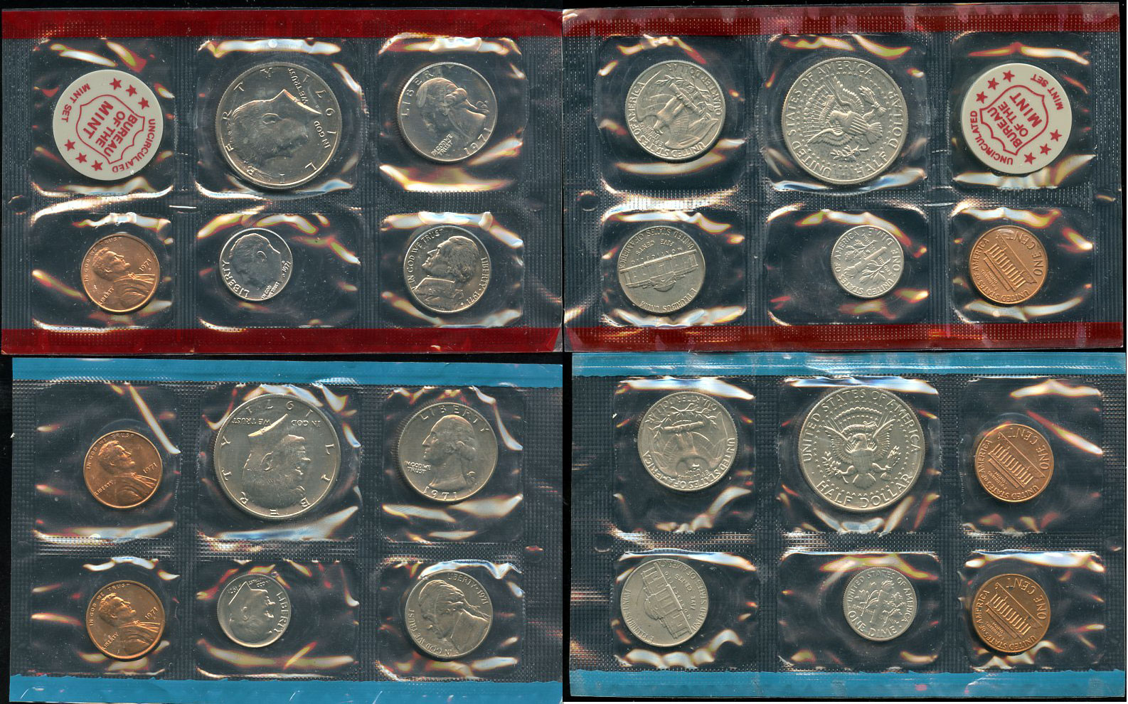 США официальные наборы из 11 монет и жетона монетного двора 1971 D, P, Джон Кеннеди KM MS 131   UNC  8-2-03-22