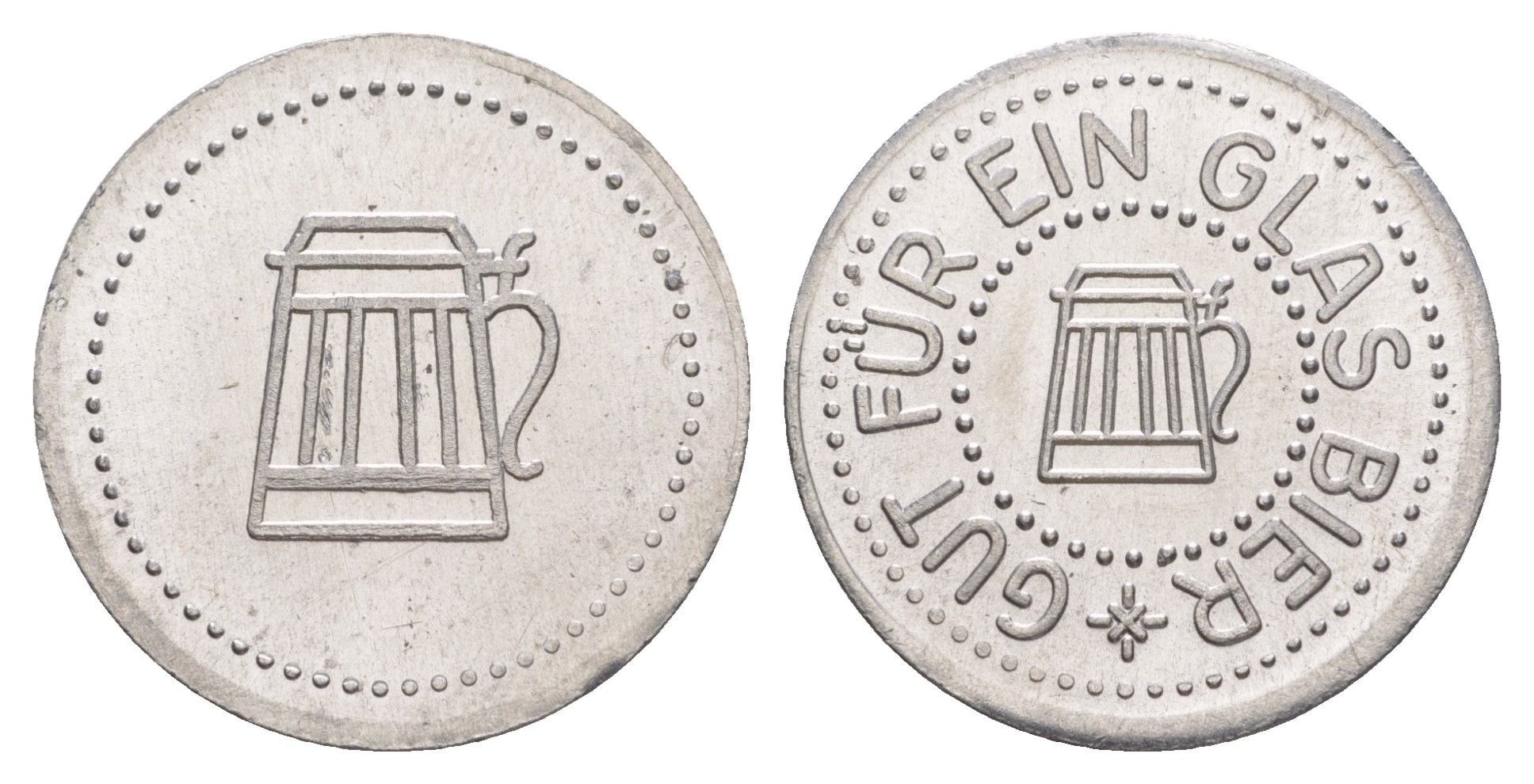 Германия жетон в 1 "стакан пива" ND диаметр 24 мм, вес 1,1 гр алюминий UNC 4638-837