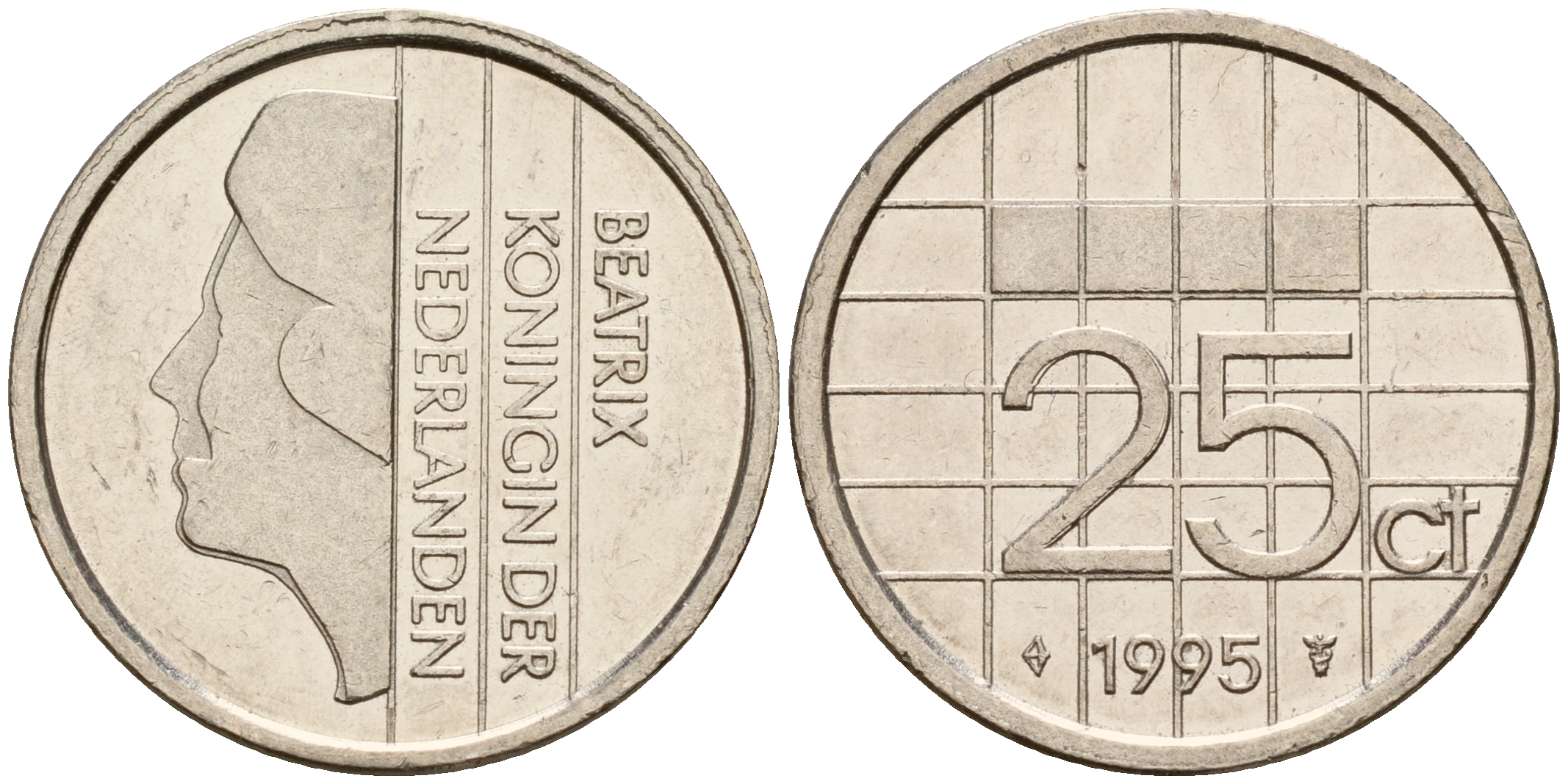 Нидерланды 25 центов 1995 Беатрикс (1980-2013) KM 204 никель    4598-324