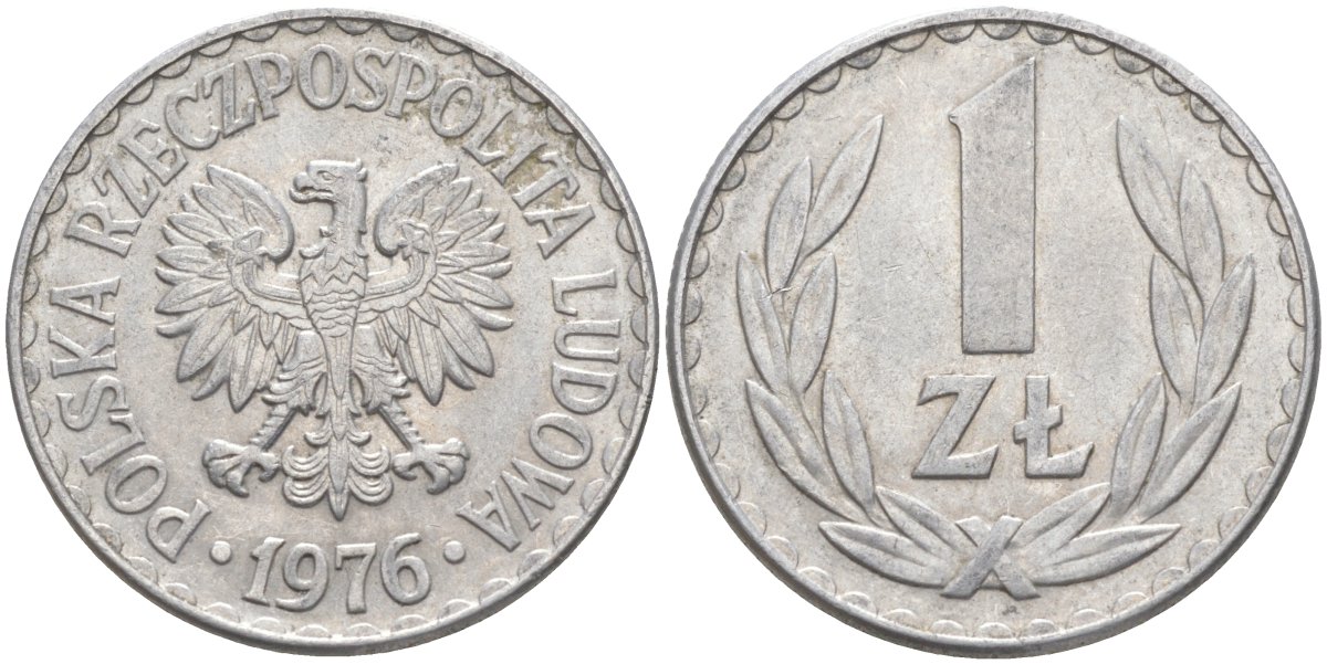 Польша 1 злотый 1976 Кремница KM 49.1, Parchimowicz 213n алюминий 3856-354