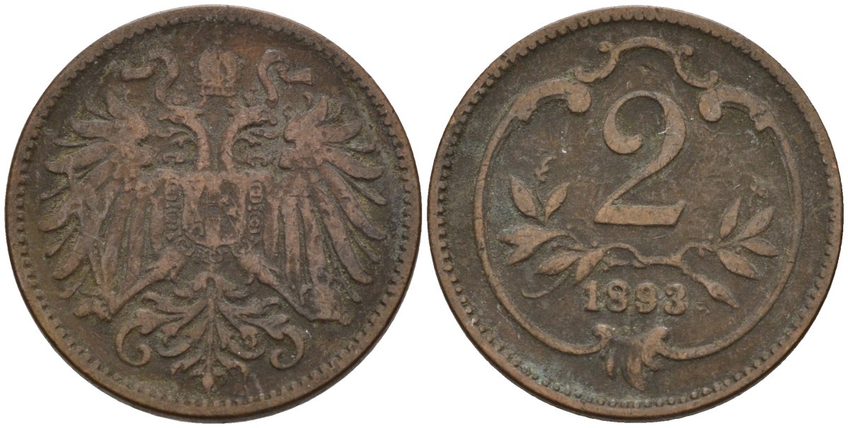 Австрия 2 геллера 1898 Франц Иосиф (1848-1916) KM 2801 бронза 4152-117