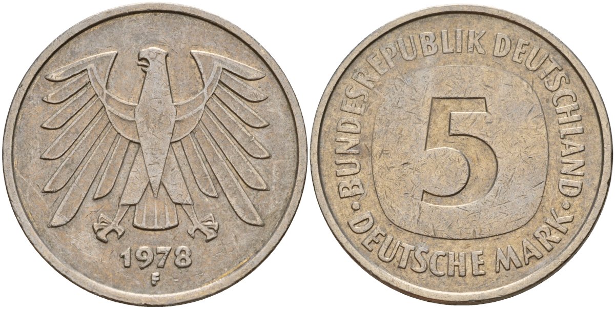 ФРГ 5 марок 1978 F KM 140.1, J. 415 медно-никель 4157-242