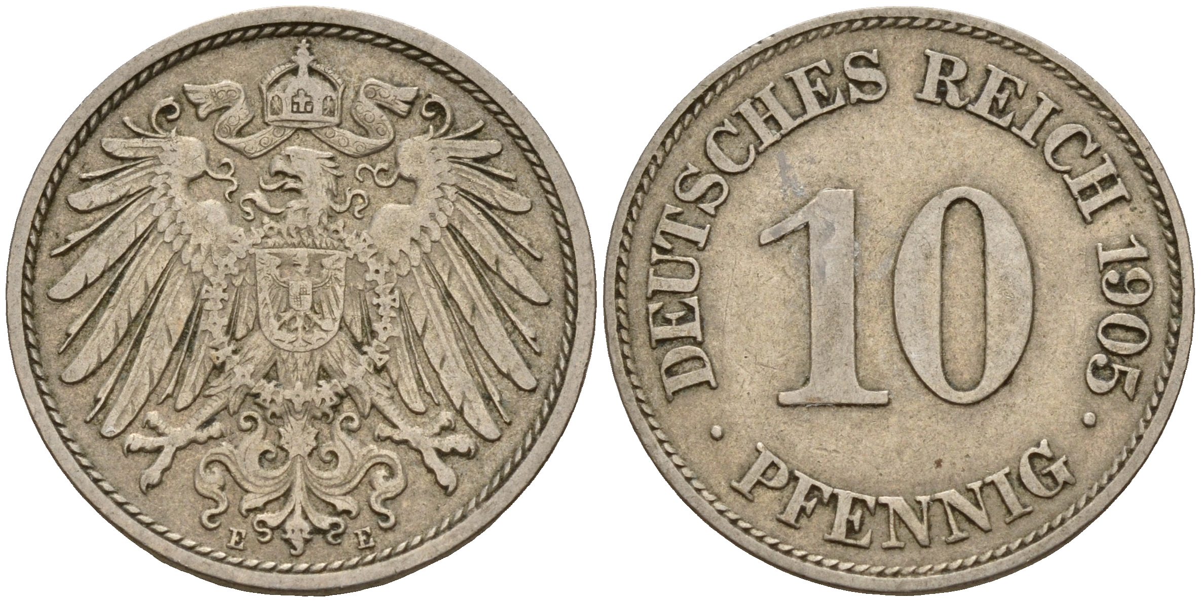 Германия 10 пфеннигов 1905 E J. 13,  KM 12 медно-никель    4603-654