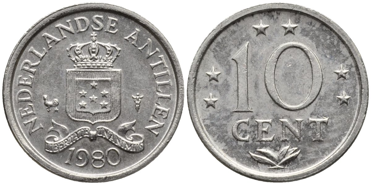 Нидерландские Антилы 10 центов 1980 Беатрикс (1980-2013) KM 10 никель 192-918