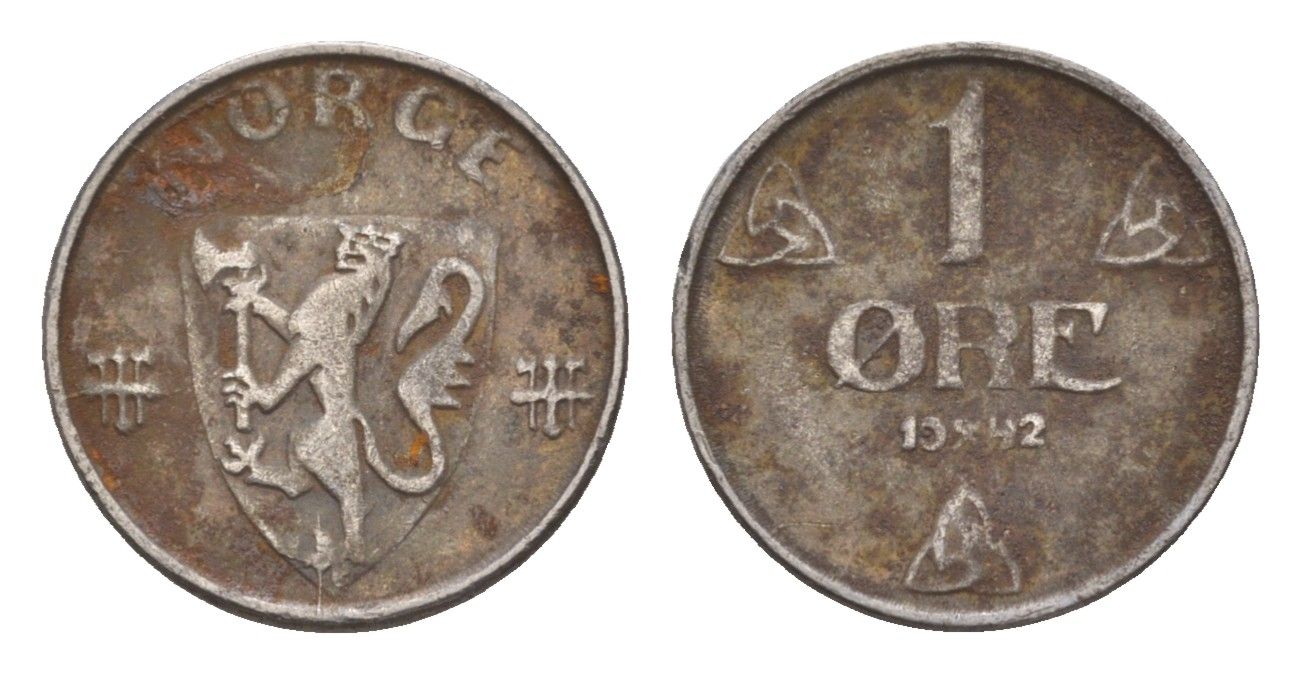 Норвегия 1 эре 1942 Хокон VII (1905-1957) KM 387 железо 4658-121