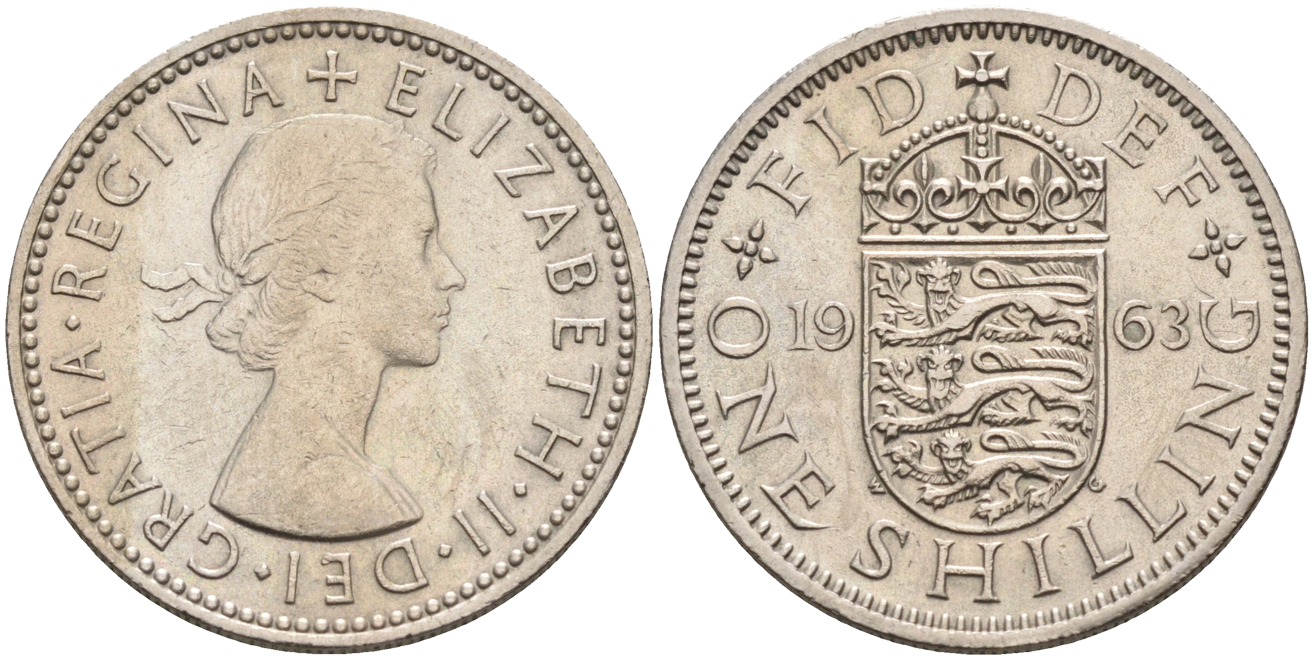 Великобритания 1 шиллинг 1963 Елизавета II (1952-2022), Английский герб KM 904, Spink 4147 медно-никель 4592-315