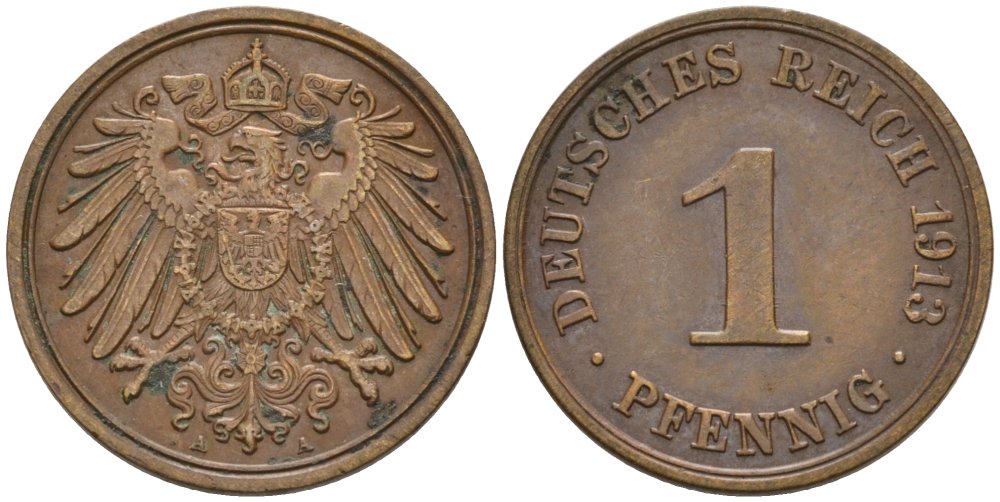 Германия 1 пфенниг 1913 A KM 10, J. 10 медь 4576-221