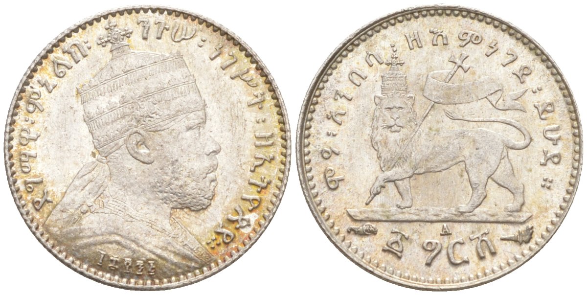 Эфиопия 1 гирш 1903-1928 ЕЕ 1895, А, Менелик II (1889-1913) KM 12 серебро аUNC 1523-731