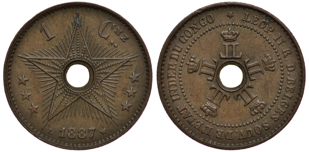 Бельгийское Конго 1 сантим 1887 KM 1 медь 3896-1015
