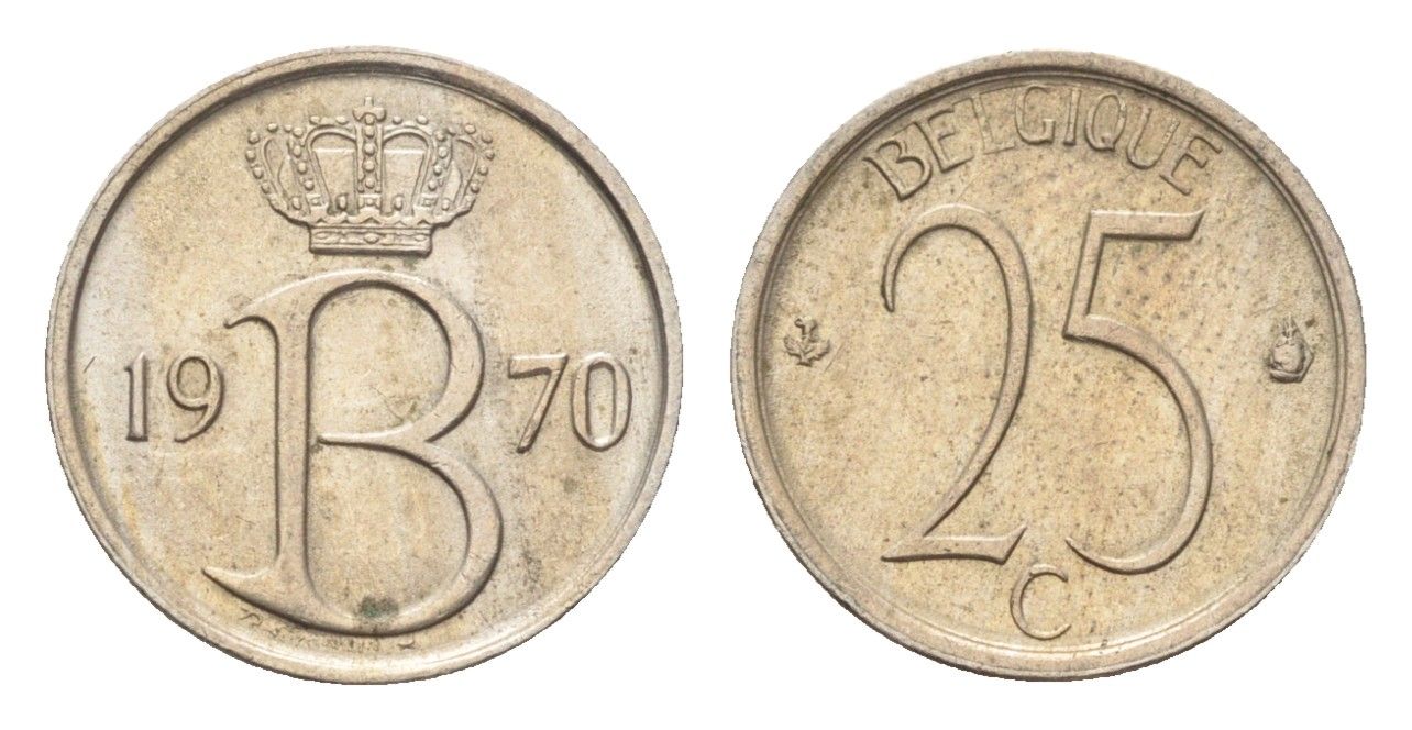 Бельгия 25 сантимов 1970 Belgique, Бодуэн I (1951-1993) KM 153 медно-никель 4705-336