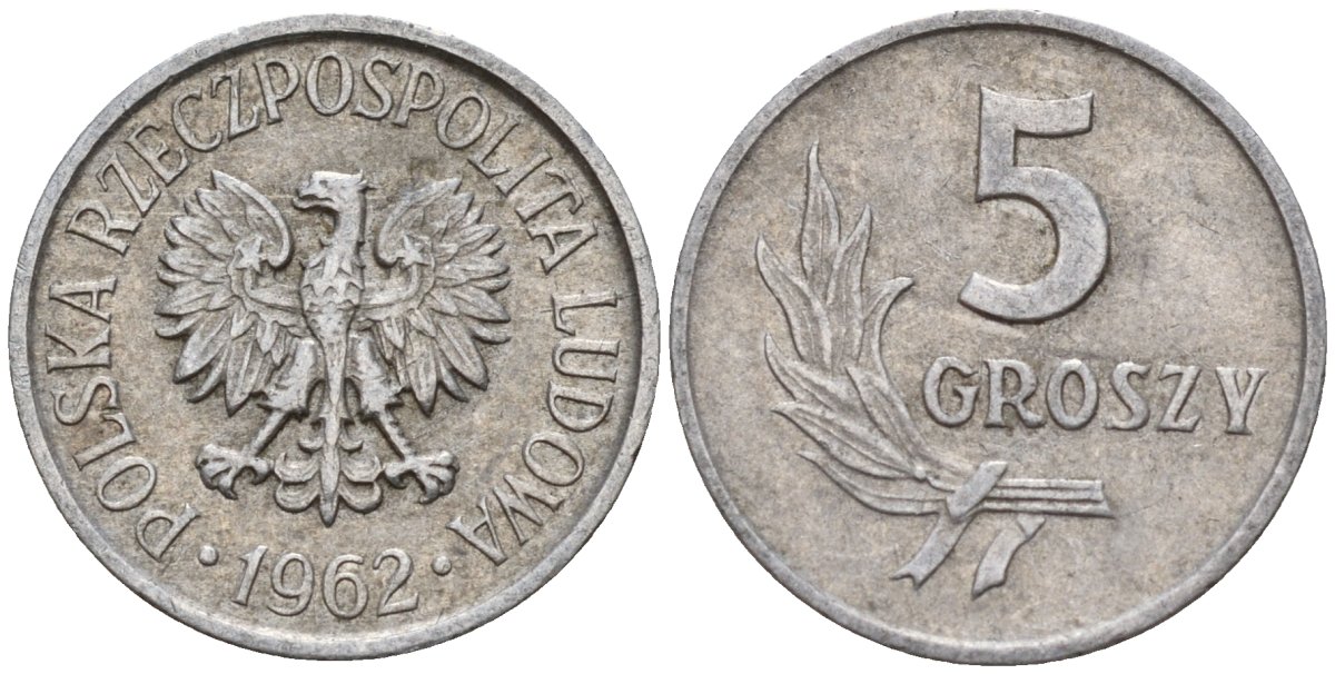 Польша 5 грошей 1962 KM A46 алюминий 4189-465