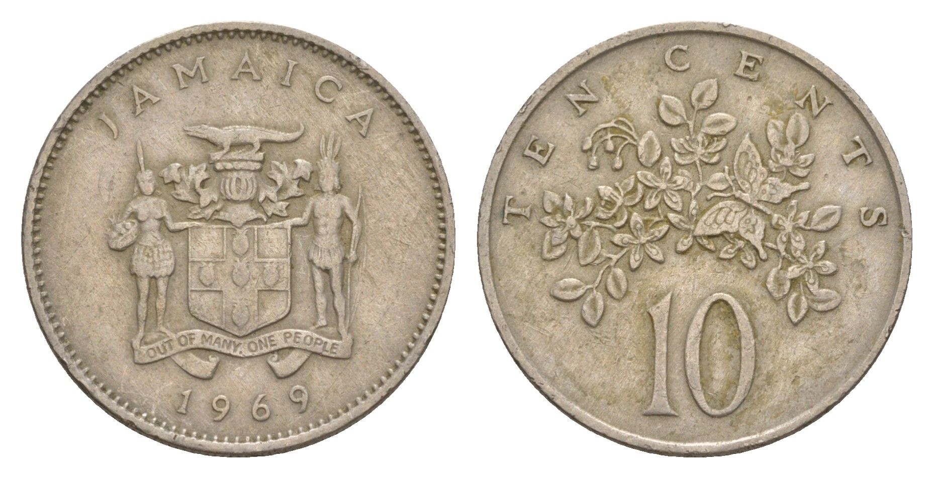 Ямайка 10 центов 1969 бабочка KM 47 медно-никель 4624-856