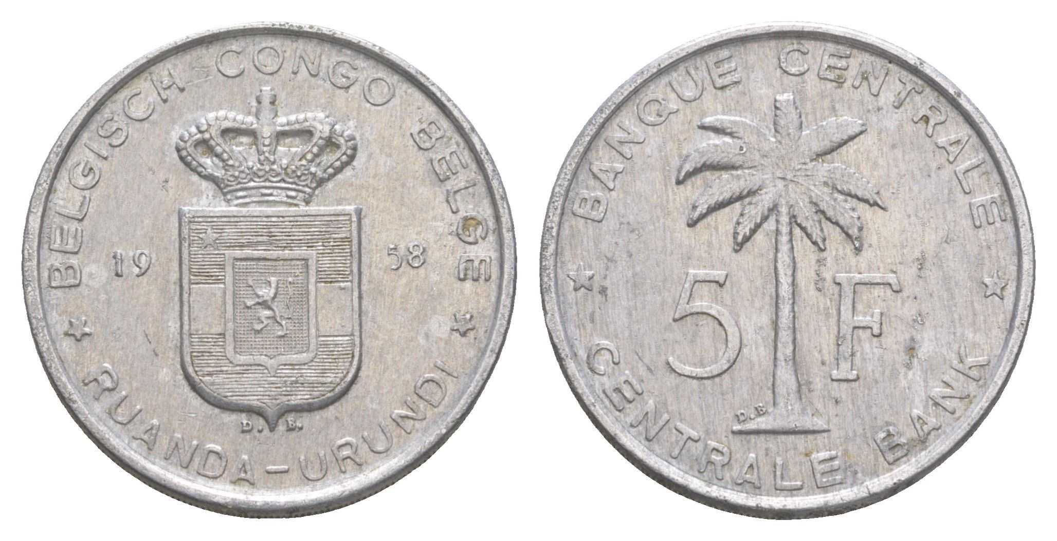 Руанда-Урунди 5 франков 1958 KM 3 алюминий 4652-117