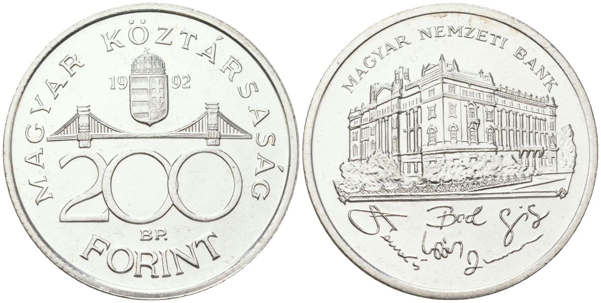 Венгрия 200 форинтов 1992 BP, национальный банк KM 689 серебро UNC 4137-724