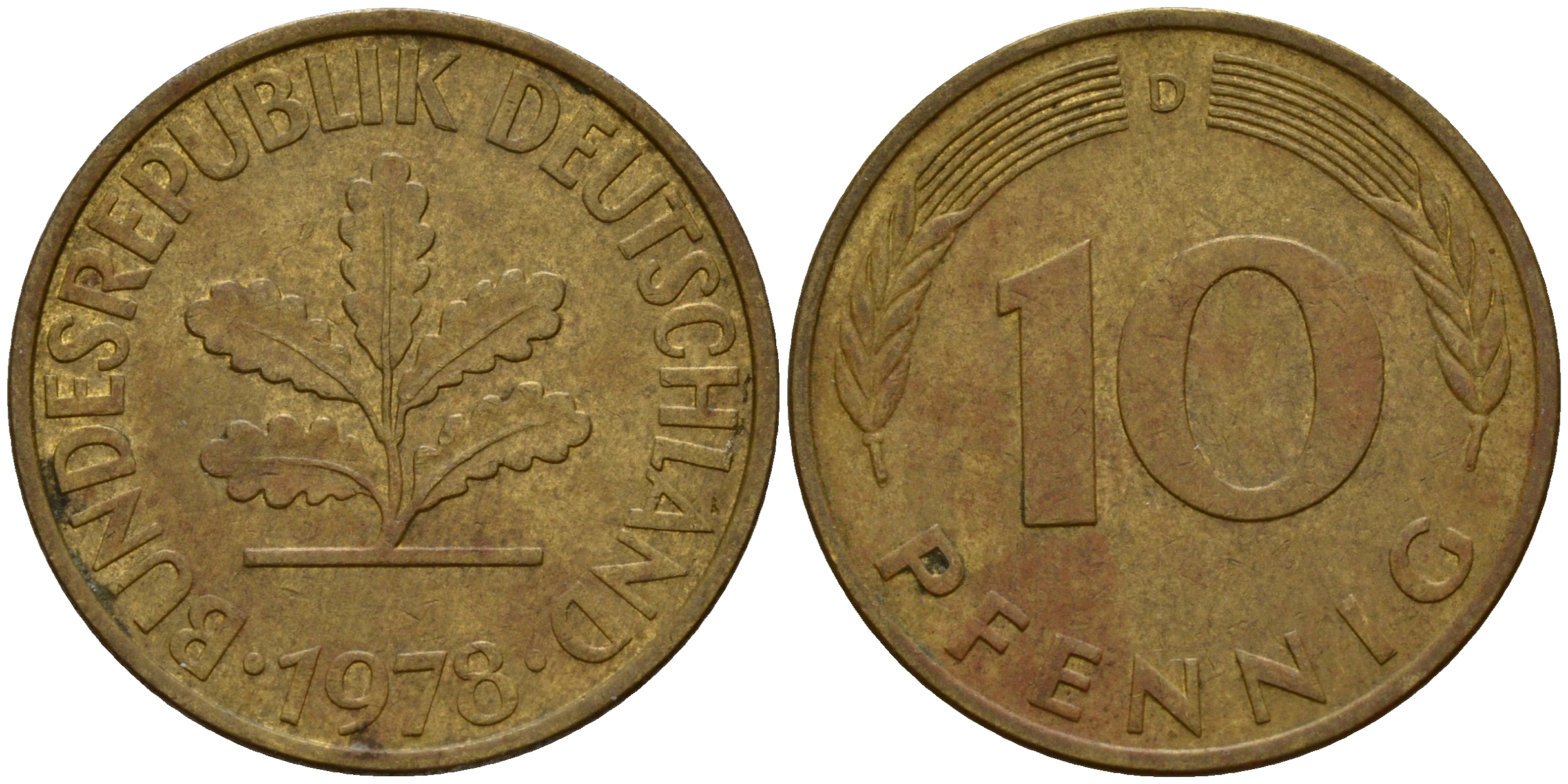 ФРГ 10 пфеннигов 1978 D J. 383, KM 108 сталь плакированная латунью    4603-436