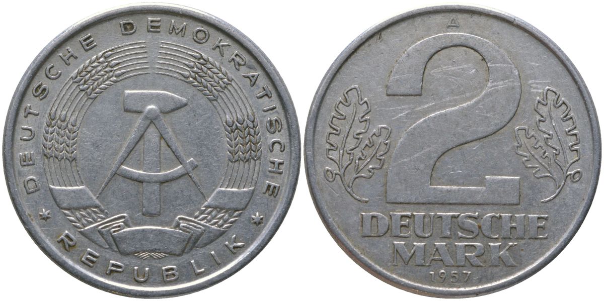 ГДР 2 марки 1957 A KM 14 алюминий 186-1025