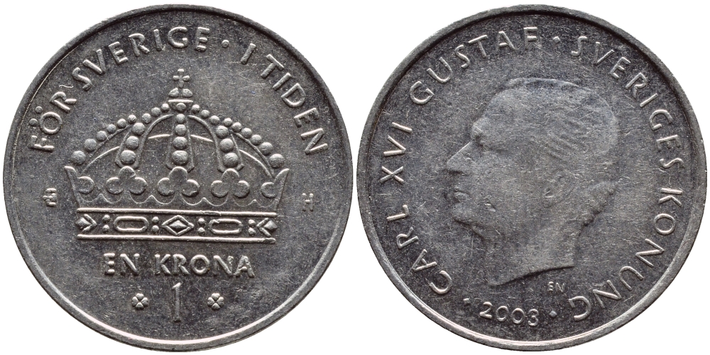 Швеция 1 крона 2003 Карл XVI Густав (1973- ) KM 894 медно-никель 4179-744