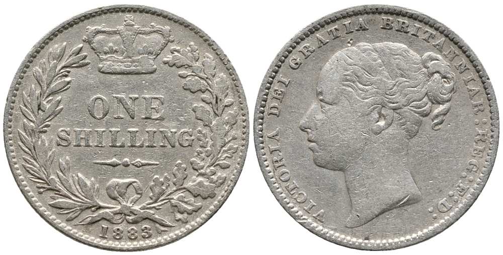 Великобритания 1 шиллинг 1883 Виктория (1837-1901) KM 734.4, Spink 3907 серебро 1518-611