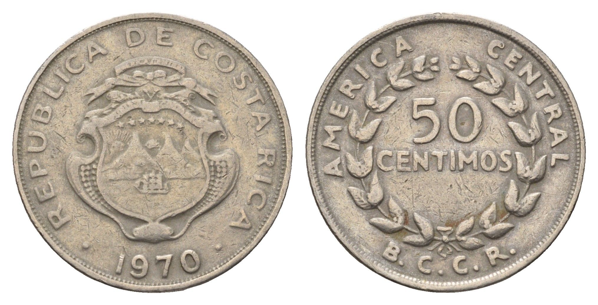 Коста-Рика 50 сентимо 1970 KM 189.3 медно-никель 4698-355